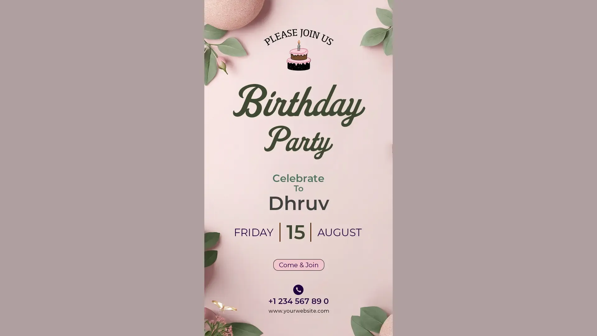 Elegant Greenery Birthday Party Invitation PSD for Instagram Story